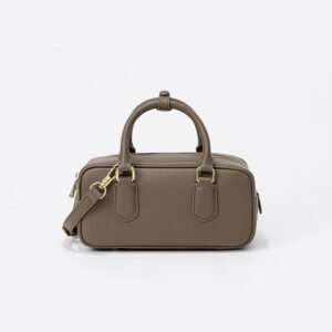 front of Genuine Leather Mini Bowling Bag Taupe