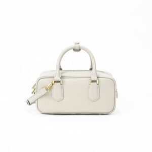 front of Genuine Leather Mini Bowling Bag White