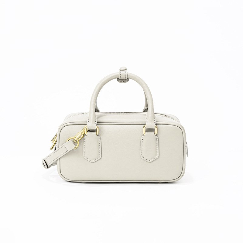 front of Genuine Leather Mini Bowling Bag White