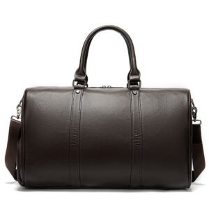 front of Large Leather Duffle Bag with Shoe Compartment Chocolate