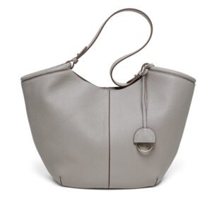 front of Togo Leather Large Shoulder Bag with Detachable Bag Grey