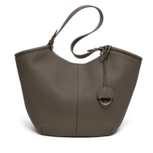 front of Togo Leather Large Shoulder Bag with Detachable Bag Taupe