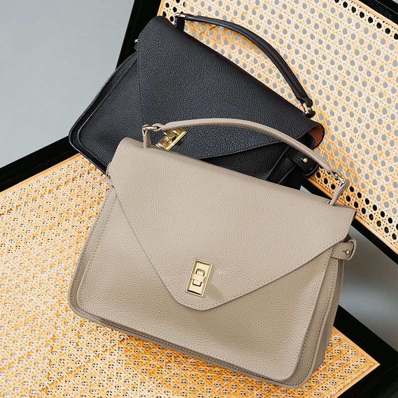 two color of Togo Leather Top Handle Crossbody Bag beige and black