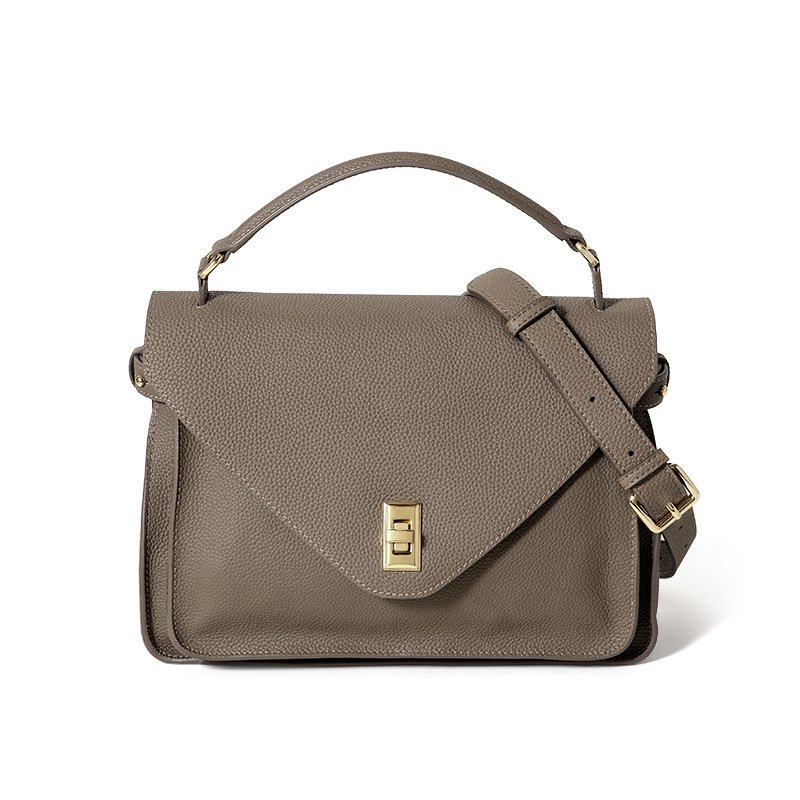 front of Togo Leather Top Handle Crossbody Bag Taupe