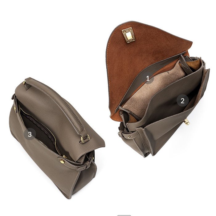 multi pockets of Togo Leather Top Handle Crossbody Bag Taupe