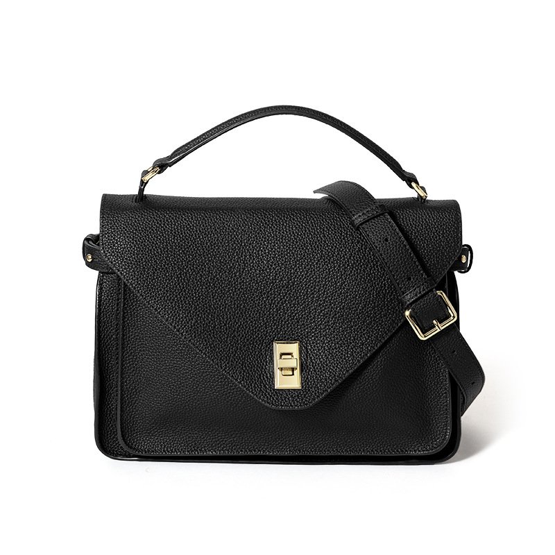 front of Togo Leather Top Handle Crossbody Bag Black