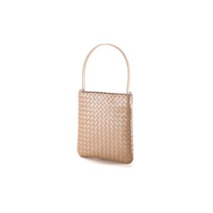 front of Woven Leather Flat Crossbody Bag with Top Handle Nude