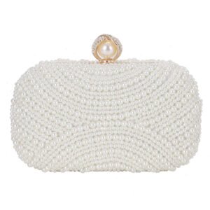 front of All Covered CC Pearly Beaded Clutch White