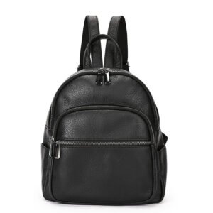 front of Black Leather Medium Backpack for Women