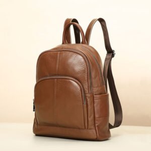 45 degree side of Brown Leather Backpack for Women