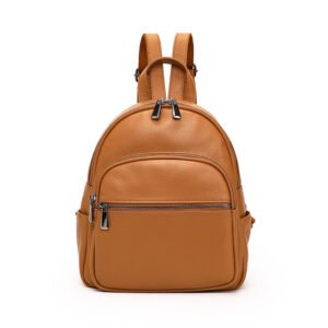 front of Brown Leather Medium Backpack for Women