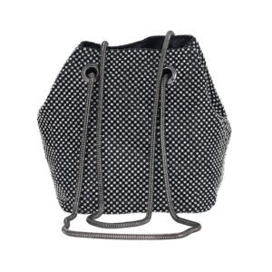 front of Crystal Mesh Small Bucket Bag Black