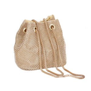 front of Crystal Mesh Small Bucket Bag Gold