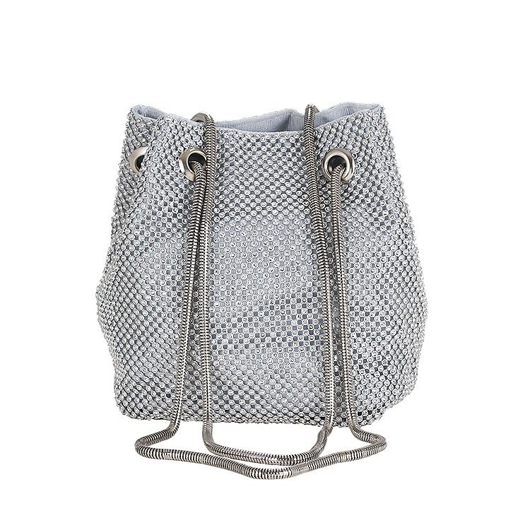 front of Crystal Mesh Small Bucket Bag Silver