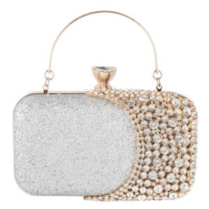 front of Crystal Shoe Clutch Silver