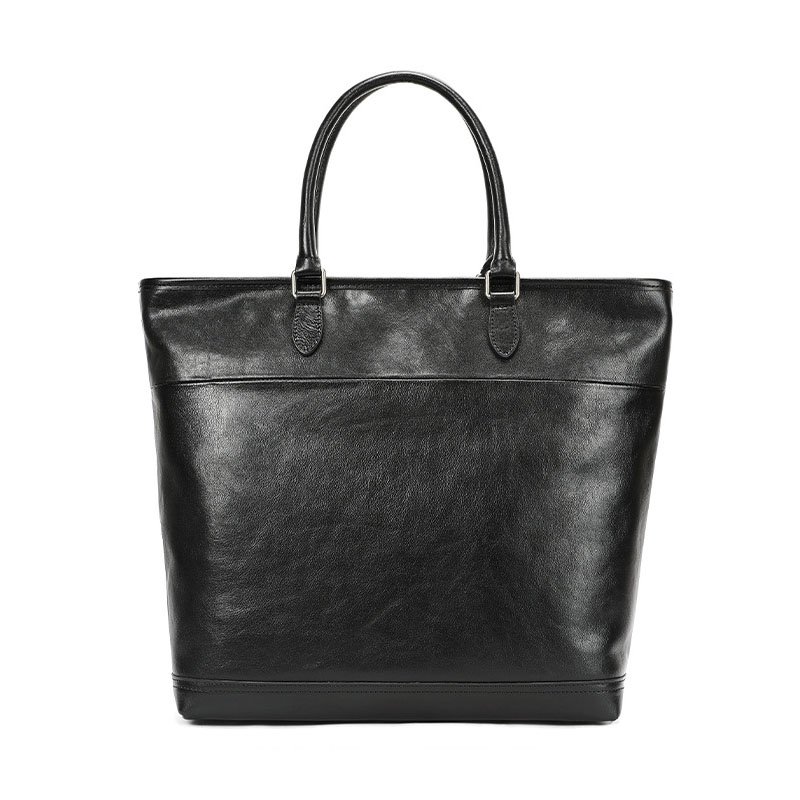 back of Full Grain Leather Tote Bag with Zipper Black