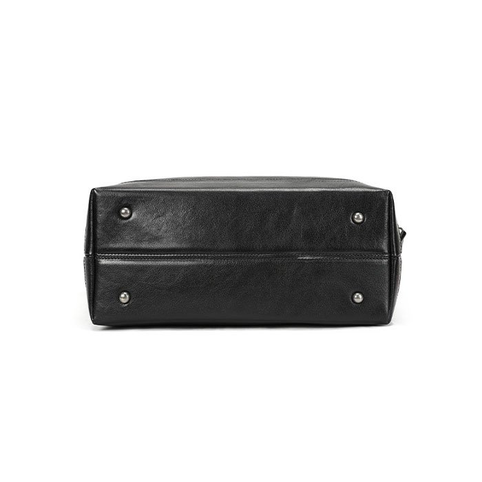 bottom of Full Grain Leather Tote Bag with Zipper Black