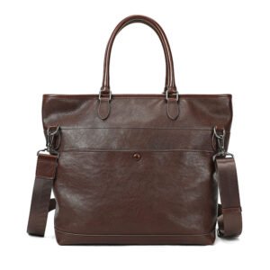 front of Full Grain Leather Tote Bag with Zipper Brown