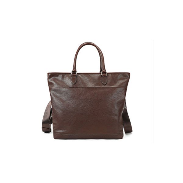 back of Full Grain Leather Tote Bag with Zipper Brown