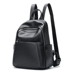45 degree side of Genuine Leather Backpack Black