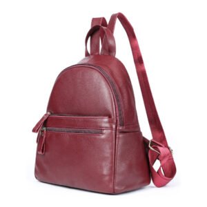 side of Grain Leather Medium Backpack with Multi Pockets Burgundy