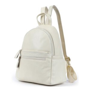 side of Grain Leather Medium Backpack with Multi Pockets white