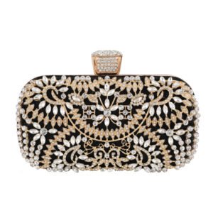 front of Jointed Crystal Floras Box Clutch Black