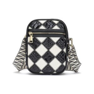 front of Jointed Leather Multi Color Crossbody Bag Black