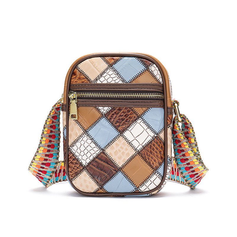 front of Jointed Leather Multi Color Crossbody Bag Brown