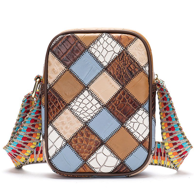 back of Jointed Leather Multi Color Crossbody Bag Brown