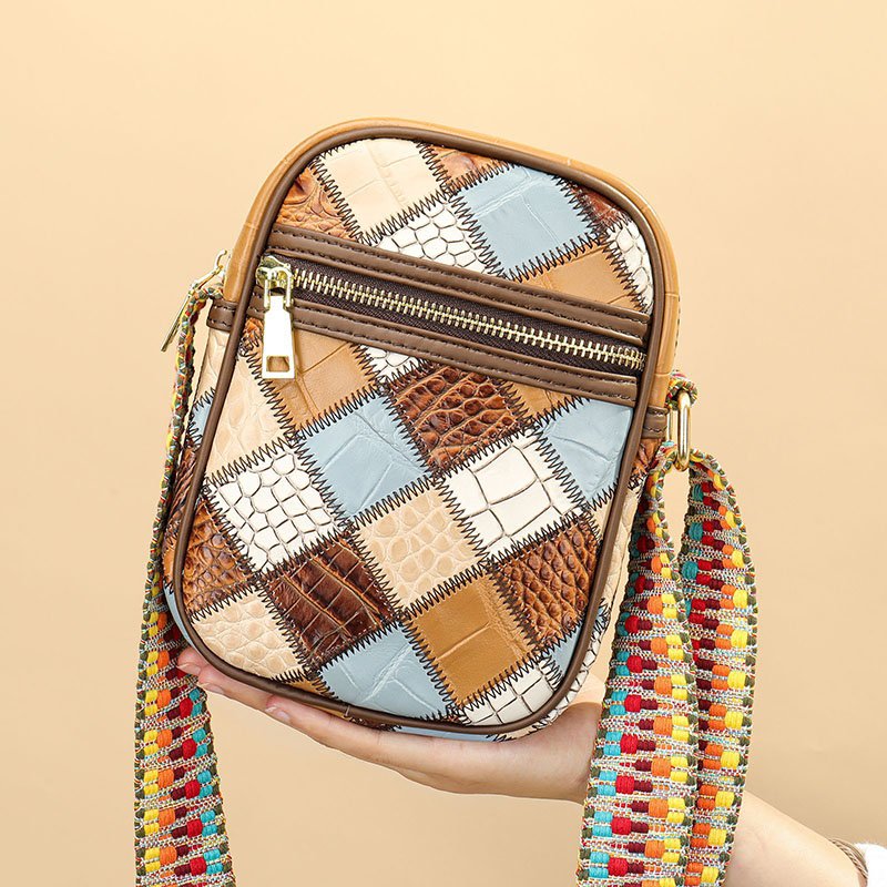 Jointed Leather Multi Color Crossbody Bag Brown on palm