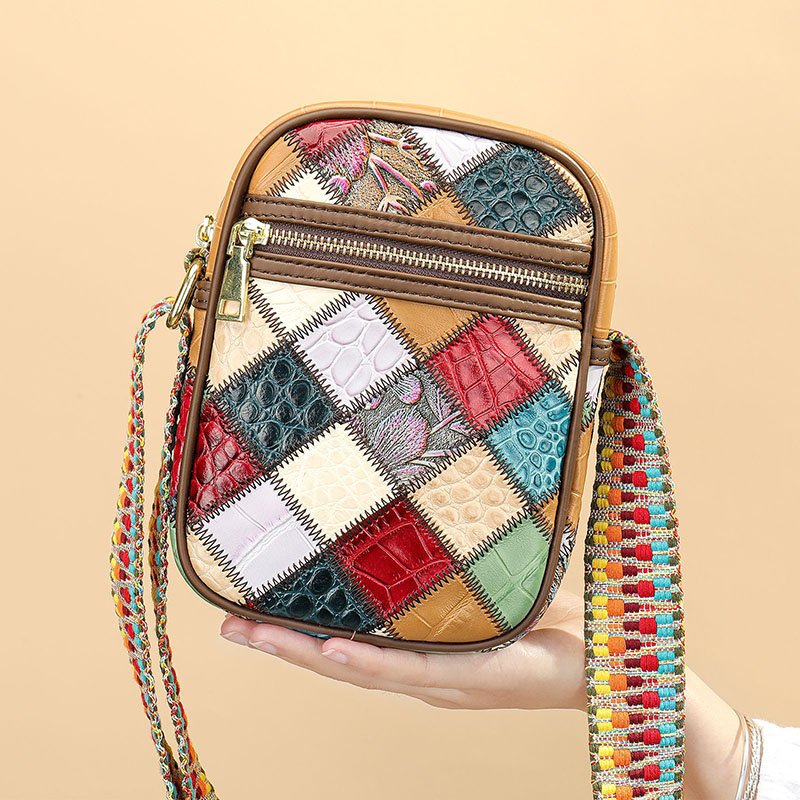 Jointed Leather Multi Color Crossbody Bag Red on palm,show front side