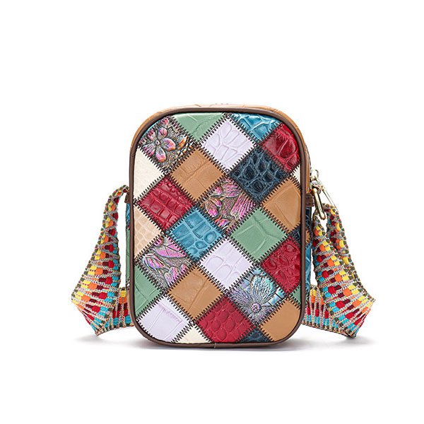 back of Jointed Leather Multi Color Crossbody Bag Red