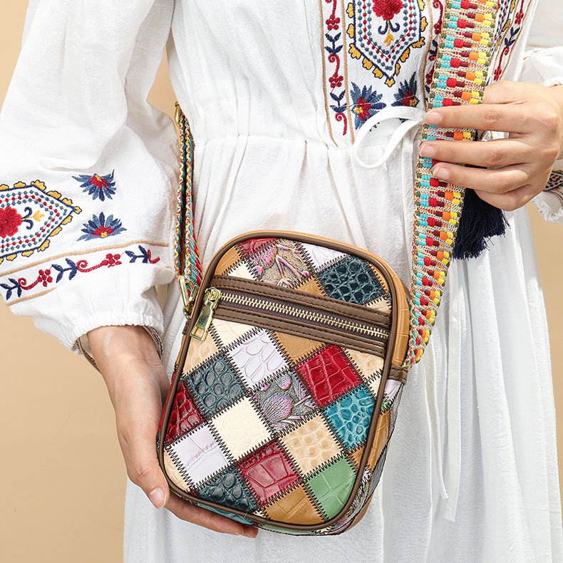 Jointed Leather Multi Color Crossbody Bag Red carrying cross body