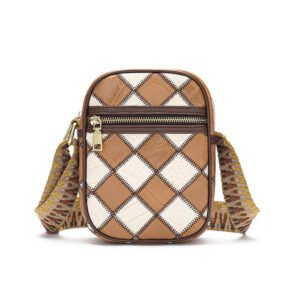 front of Jointed Leather Multi Color Crossbody Bag Tan