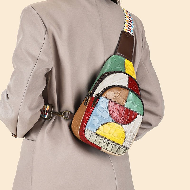 Jointed Round Leather Multicolor Sling Crossbody Bag carrying cross body as backpack