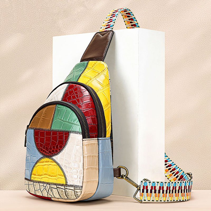 side of Jointed Round Leather Multicolor Sling Crossbody Bag