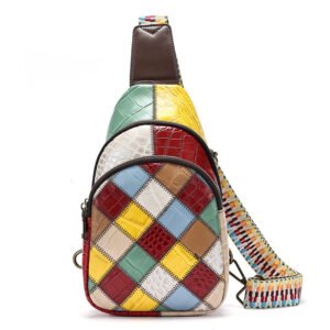 front of Jointed Square Leather Multicolor Sling Crossbody Bag