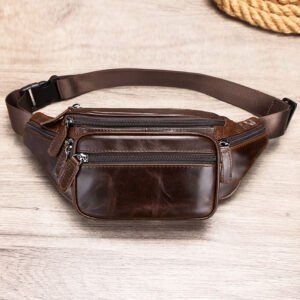 front of Multi Pocket Leather Crossbody Sling Bag Chocolate