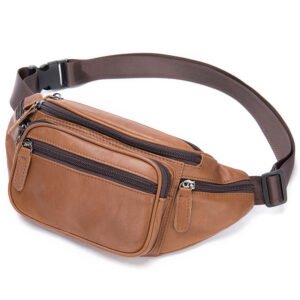 gusset of Multi Pocket Leather Sling Bag Brown