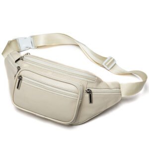 gusset of Multi Pocket Leather Sling Bag White