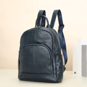 side of Navy Leather Backpack for Women