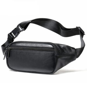 side of Sheepskin Leather Oblong Small Sling Bag Black