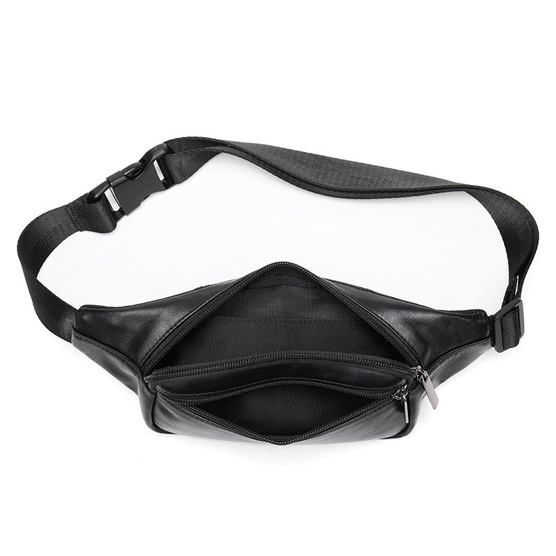 inside view of Sheepskin Leather Oblong Small Sling Bag Black