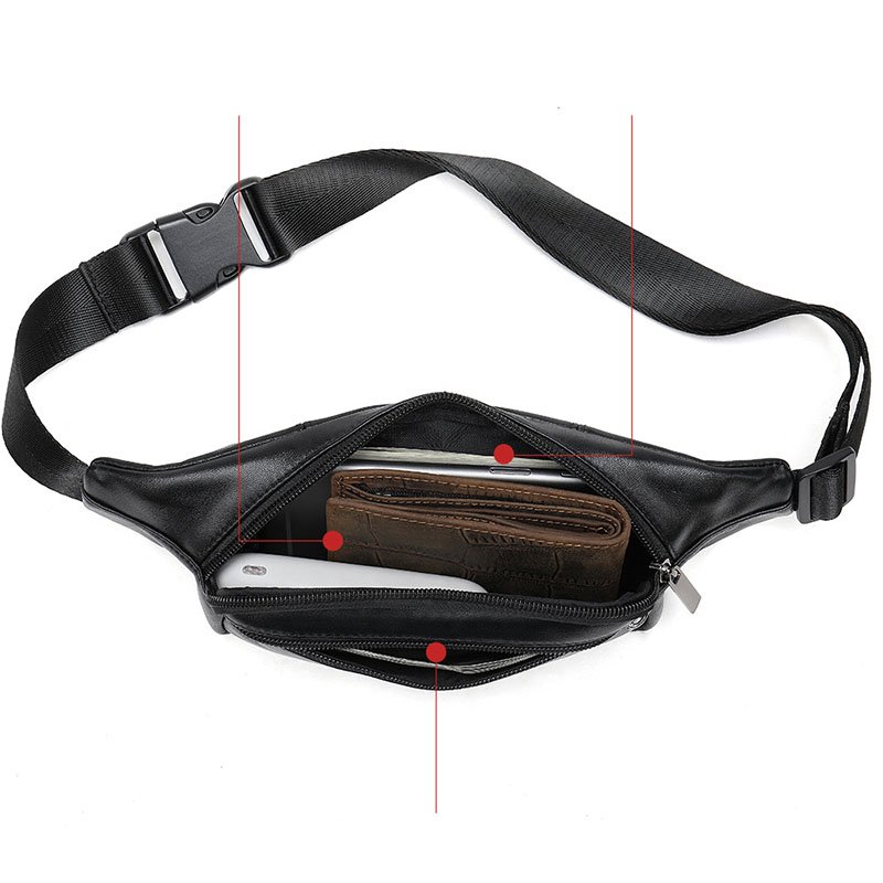 capacity of Sheepskin Leather Oblong Small Sling Bag Black