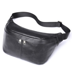 45 degree side of Soft Leather Large Sling Bag Black
