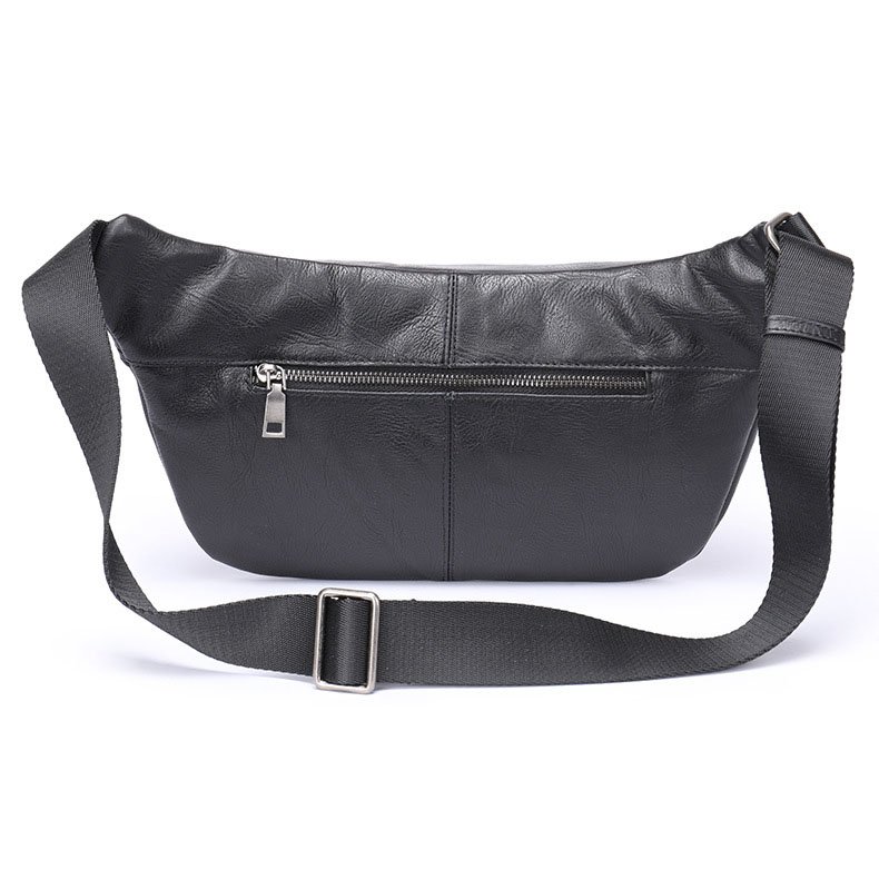 back of Soft Leather Large Sling Bag Black