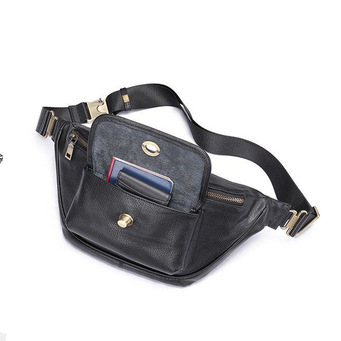 front of pocket of Top Grain Leather Crossbody Sling Bag with Turnlock