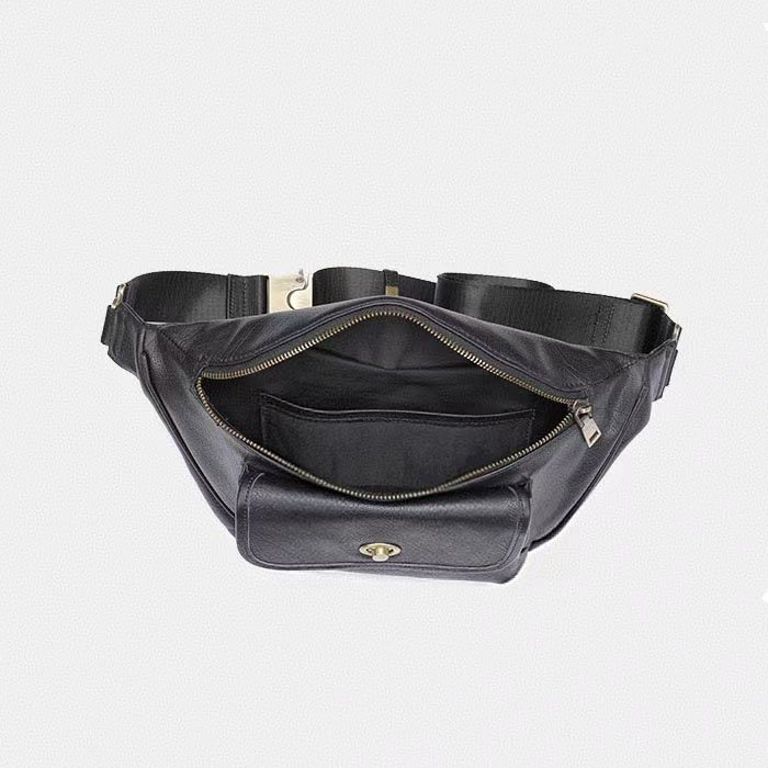 inside view of Top Grain Leather Crossbody Sling Bag with Turnlock