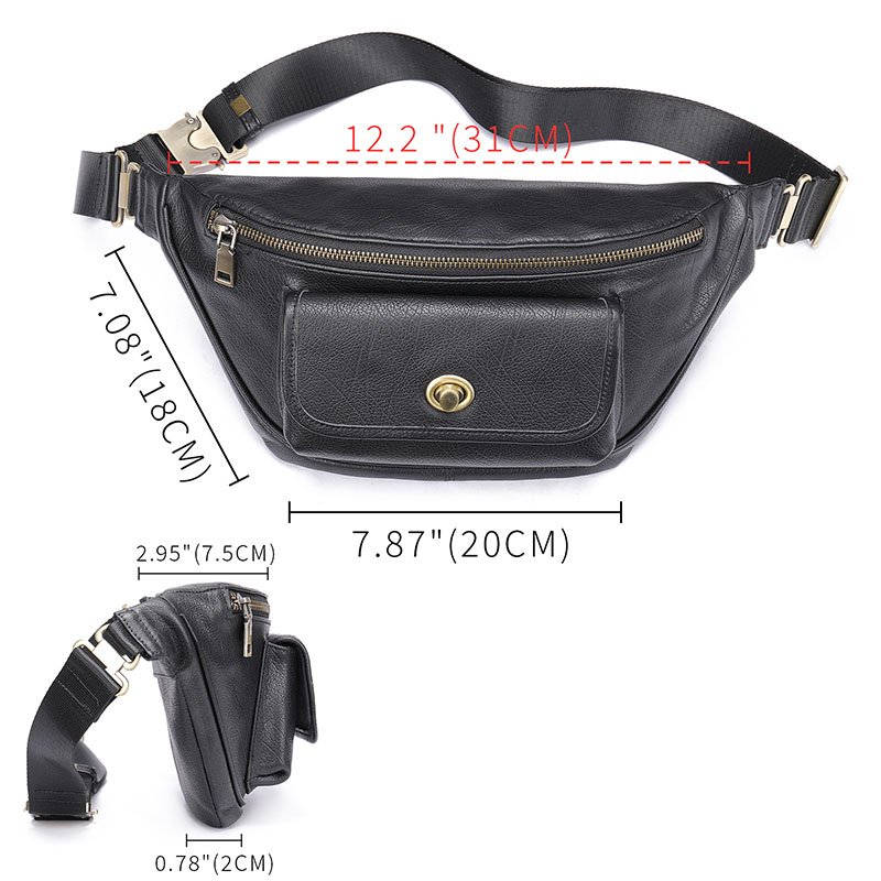 sizes details of Top Grain Leather Crossbody Sling Bag with Turnlock